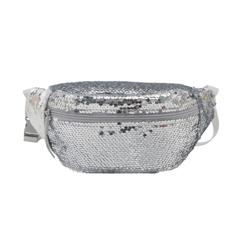 

Sequined fanny pack Flippable Versatile messenger bag Mermaid breast bag Women s sports bag Outdoor diagonal straddle bag срібний