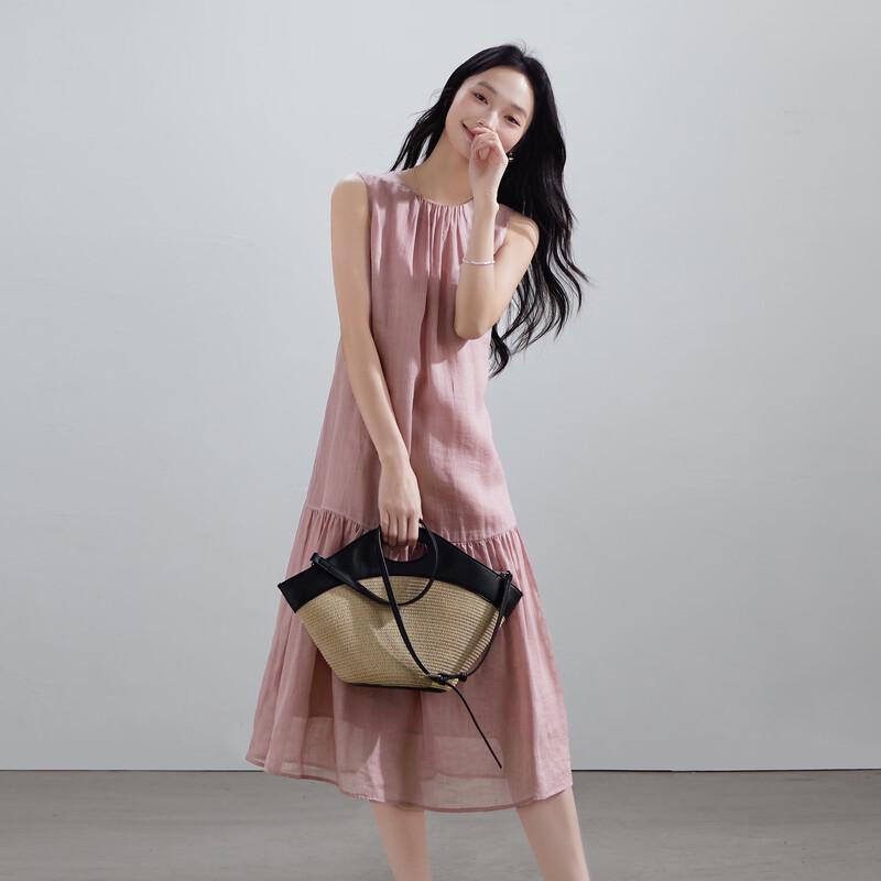 SOFSIL 2026 Summer Relaxed Ramie Tiered Midi Dress L