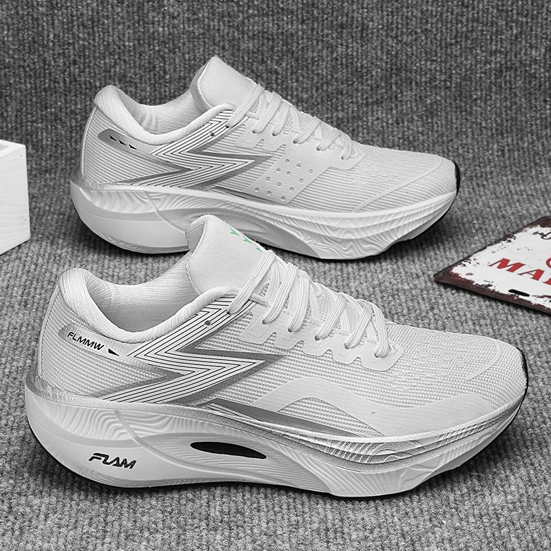 

Мужская обувь для марафона, легкая, амортизирующая, профессиональная беговая обувь, мужские летние новые студенческие кроссовки с карбоновой пластиной 44 белый