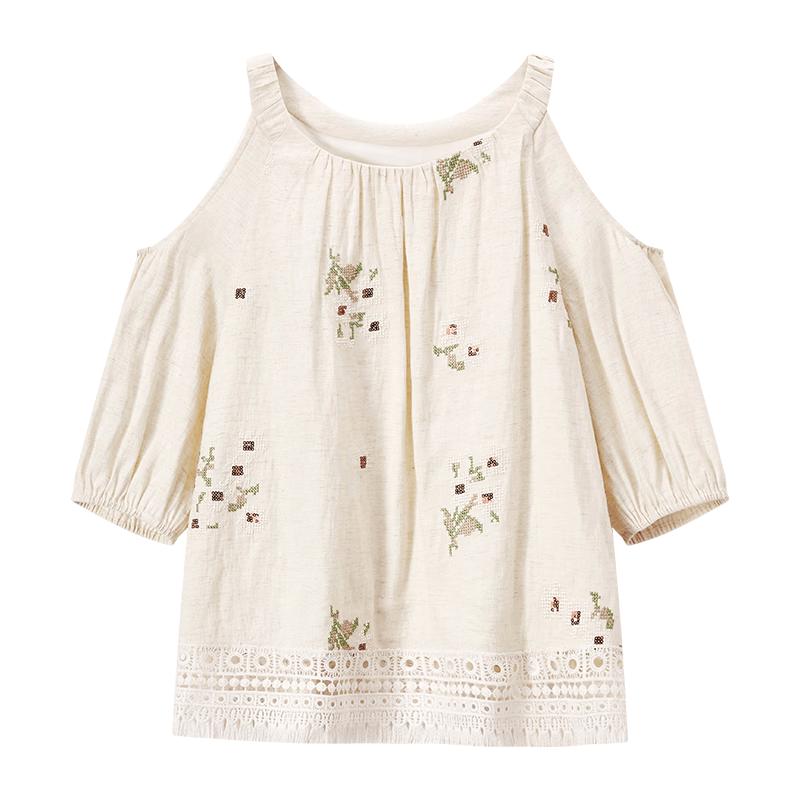 Xiangying Women s Bohemian Floral Embroidered Loose Blouse L