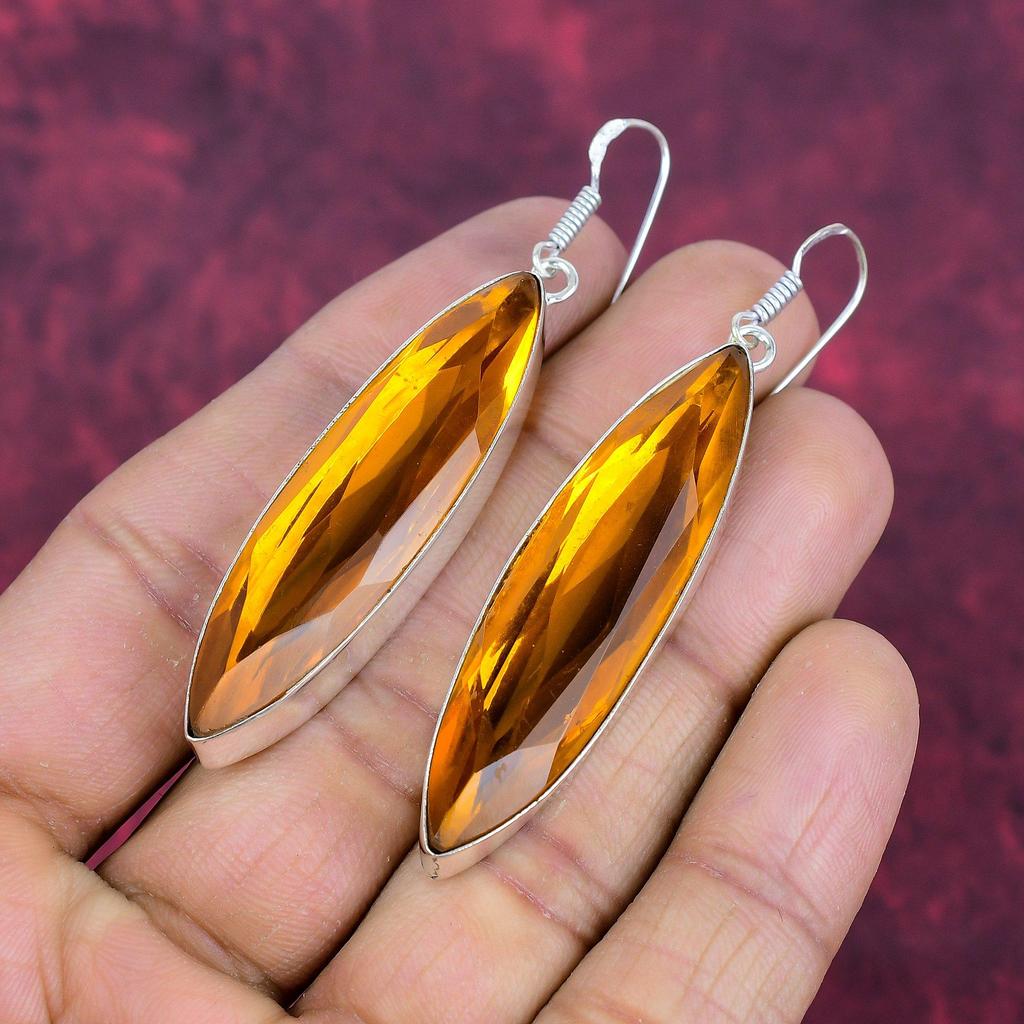 Cercei cu citrin, bijuterii cu pietre prețioase din argint solid 925, cercei lucrați manual, de Ziua Recunoștinței