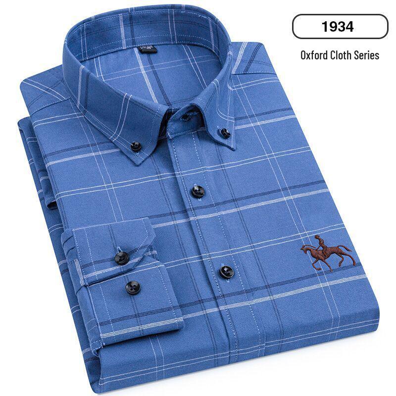 Men's 100% Cotton Oxford Long Sleeve Embroidered Casual Shirt