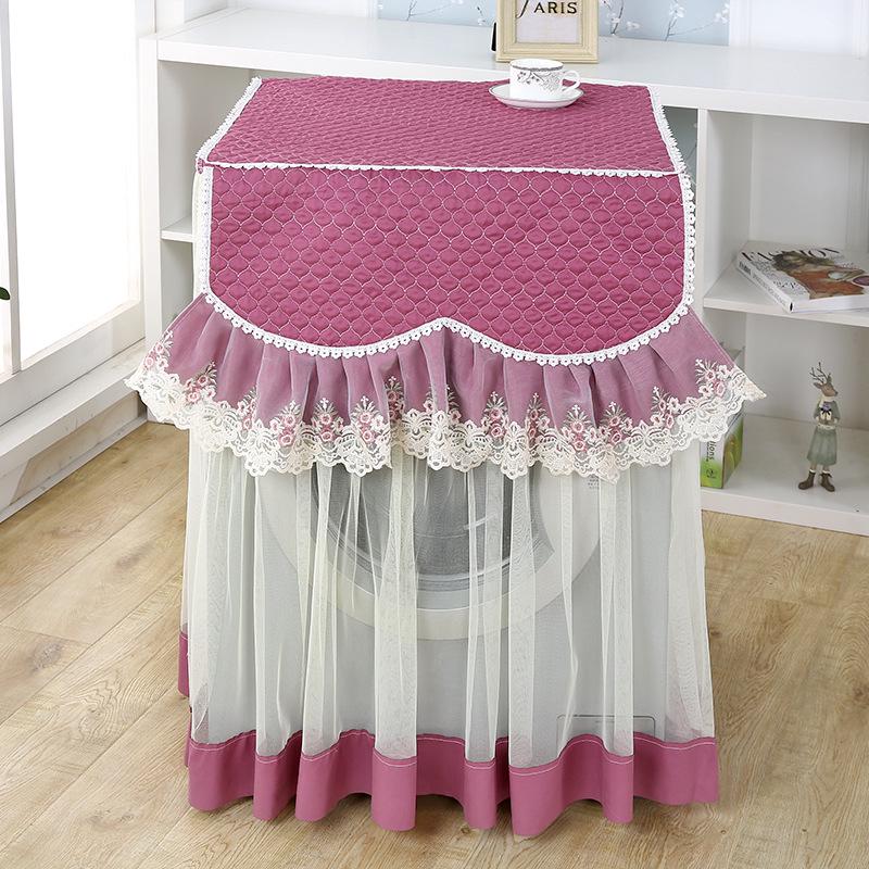Romantic Lace Washing Machine Cover Dust Proof Dryer Cover Embroidered Flower Home Decoration Protective Covers Drum Washing Machine Sunscreen Cloth