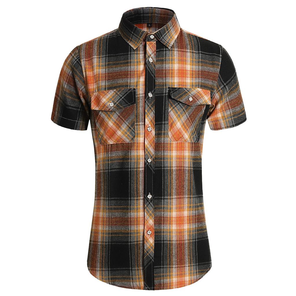 Men's Summer Plaid Double Pockets Short Sleeved Shirts Men's Casual Fashion Short Sleeved Shirts