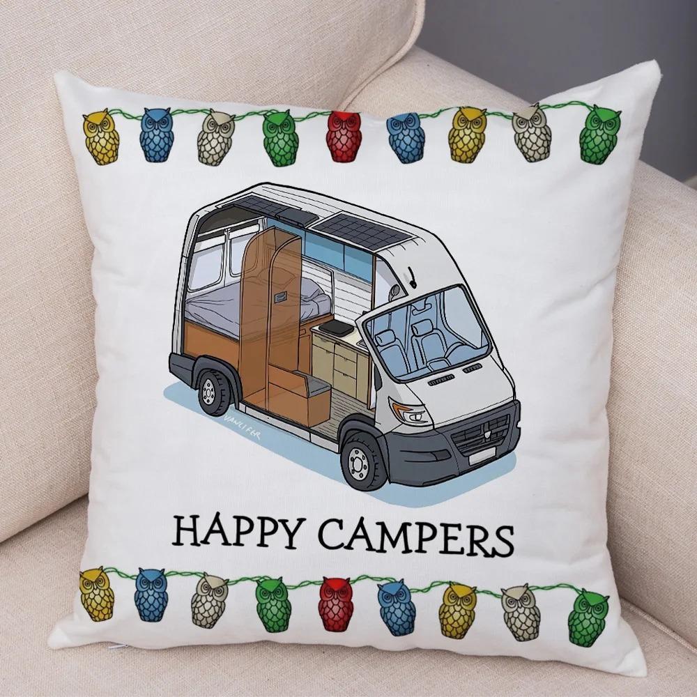 Cartoon house travel car camper series cushion cover pillowcase decoration life home pillowcase suitable for sofa bedroom room