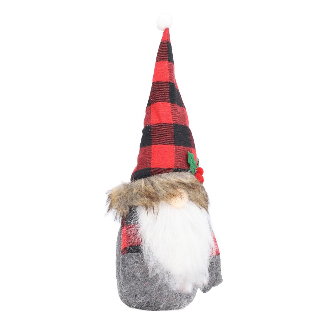 Santa Doll Ornament Red Black Plaid Hat Faceless Cloth Statue Holiday Decoration for TV Cabinet