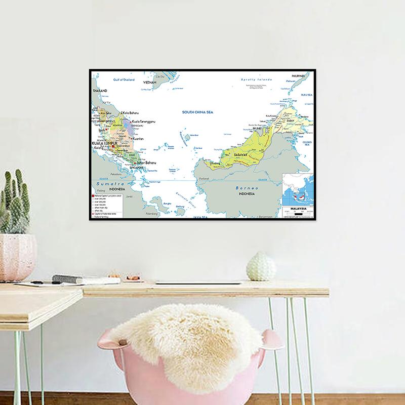 Administrative Map English Map Malaysia Map Canvas Painting Living Room Home Decoration Children School Supplies