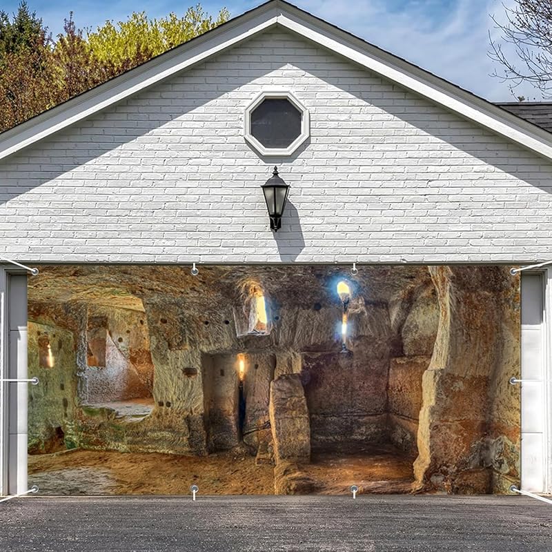 

Leowefowa 16x7 футов Полиэстер Каменная пещера Баннер для гаражных ворот Винтажный замок Рождество Средневековая история Украшения для двери друга-гаража В помещении На улице Вечеринка 8x4ft