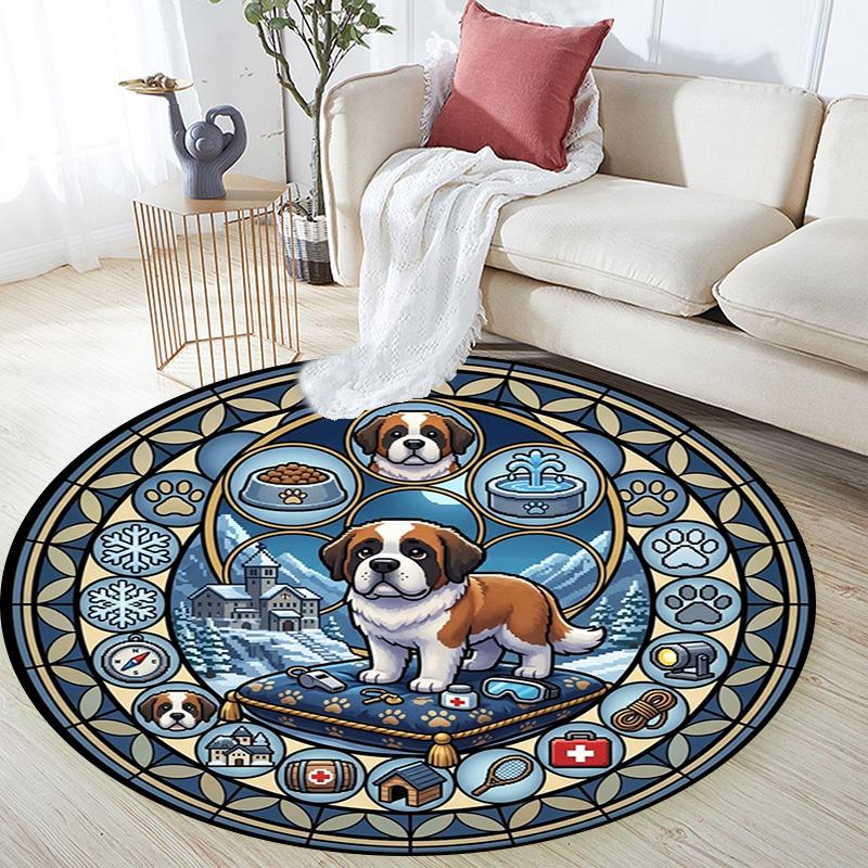 Winter Dog Iconography Round Area Rug Under Office Chairs Bedroom Living Room Home Decor