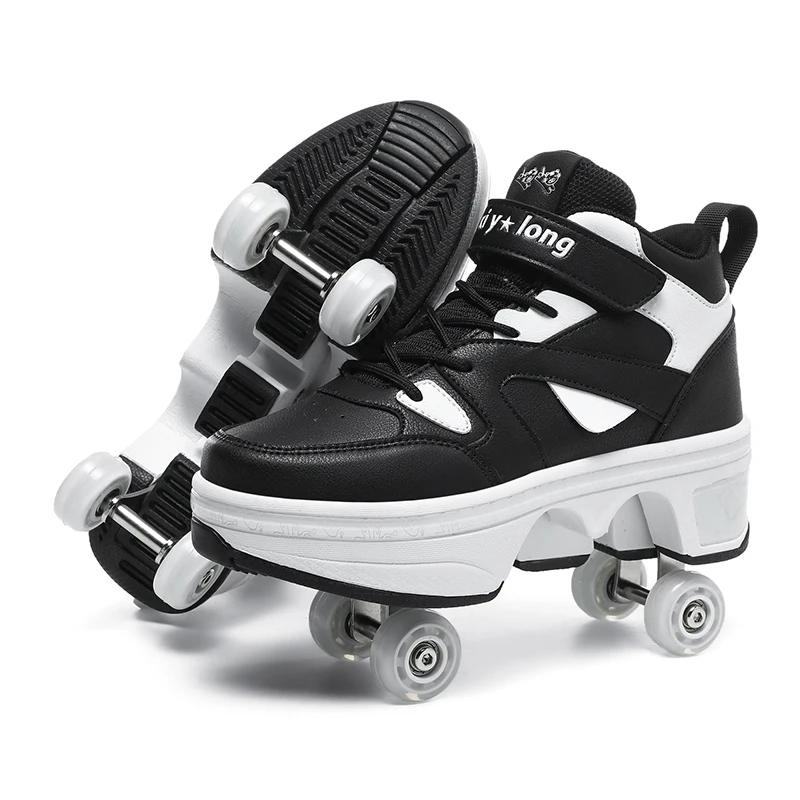 Deform Retractable Roller Shoes Stylish Wheel Shoe for Adults Casual Walk Boys Girls Sneaker Skate 2 In 1 Roller Skates