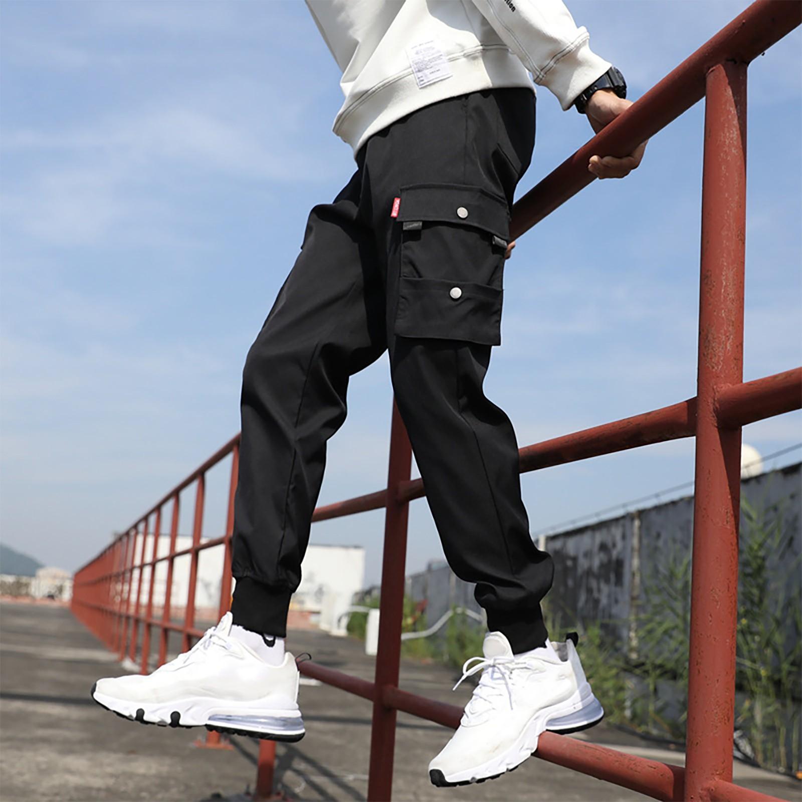 

Мужские однотонные свободные повседневные прямые брюки с несколькими карманами и брюки-карго XXXXXL чёрный