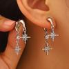 1 Paire Boucles d'Oreilles Femme Double Étoile à Huit Branches Pendentif Strass Incrusté Boucle d'Oreille à Tige Design Boucles d'Oreilles Pendantes Bijoux Cadeau