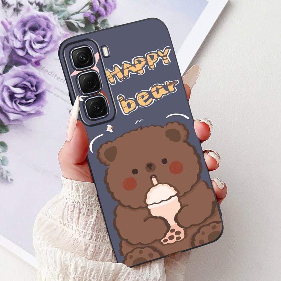 For Infinix Hot 50 4G Phone Case Hot 50 Pro+ 4G Hot50 Pro Elegant Floral Cat Pattern Black Silicone Soft TPU Cases