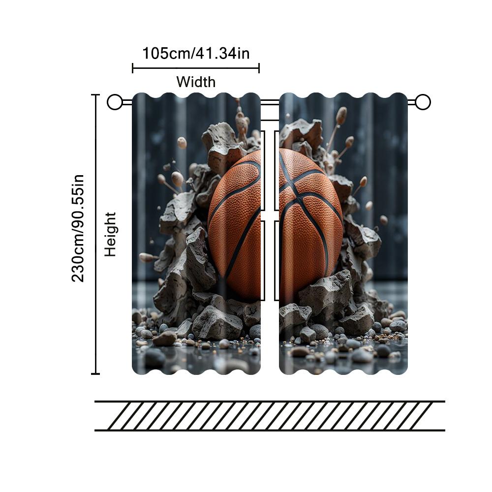 2 Stück Filtervorhänge (Ausgenommen sind Stangen, die ohne Batterien nicht beweglich sind.) Mutiger Basketballhintergrundgeeignet für die Verwendung in