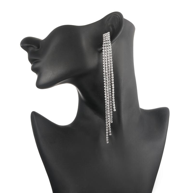 Luxury Crystal Rhinestone Long Drop Dangle Tassel Earrings For Women Wedding Party Gift 2022 Fahsion Jewelry Gold Silver Color
