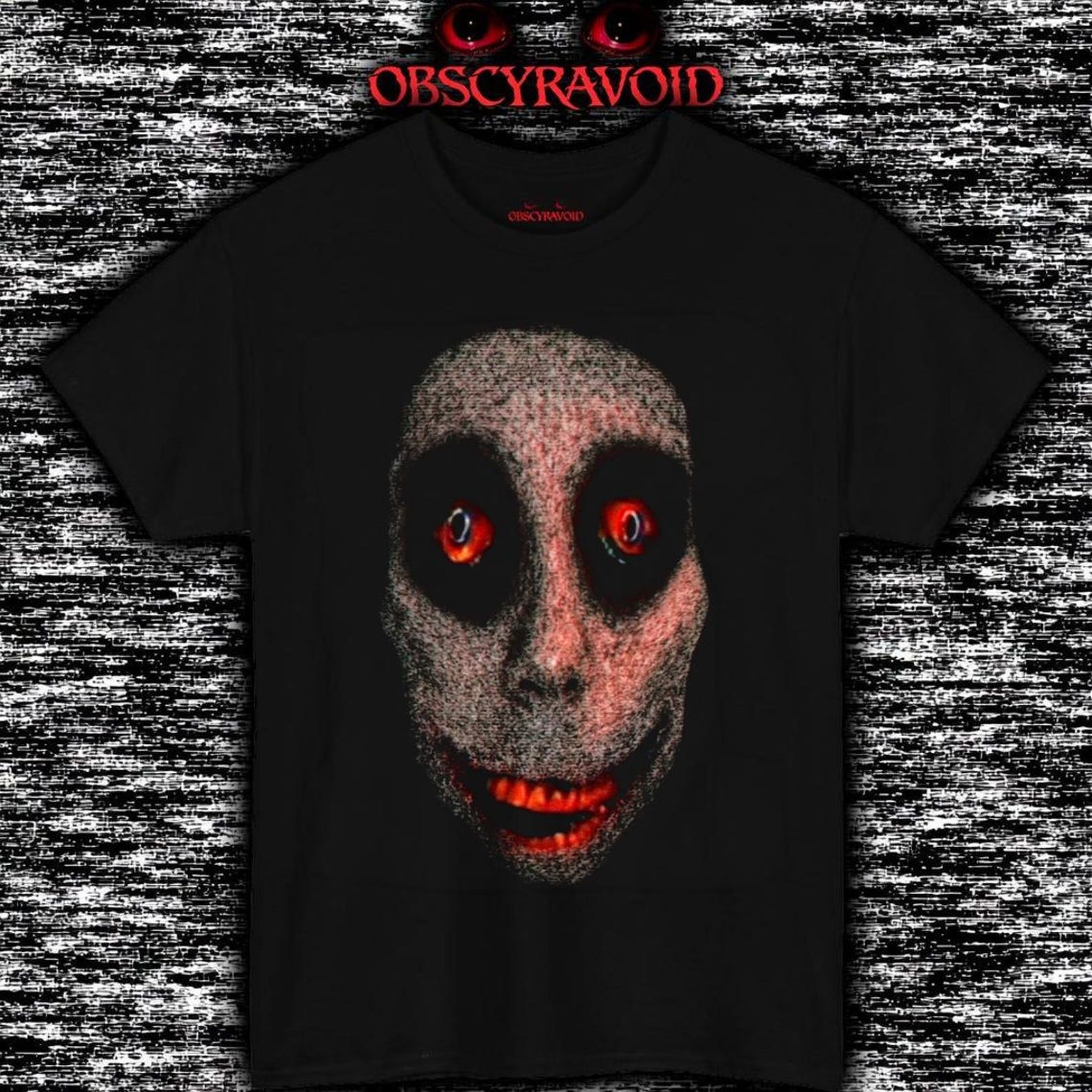 Creepy Red Eyes Horror T-Shirt Analog Horror Face Tee, Scary Glitch Monster Shirt 3XL
