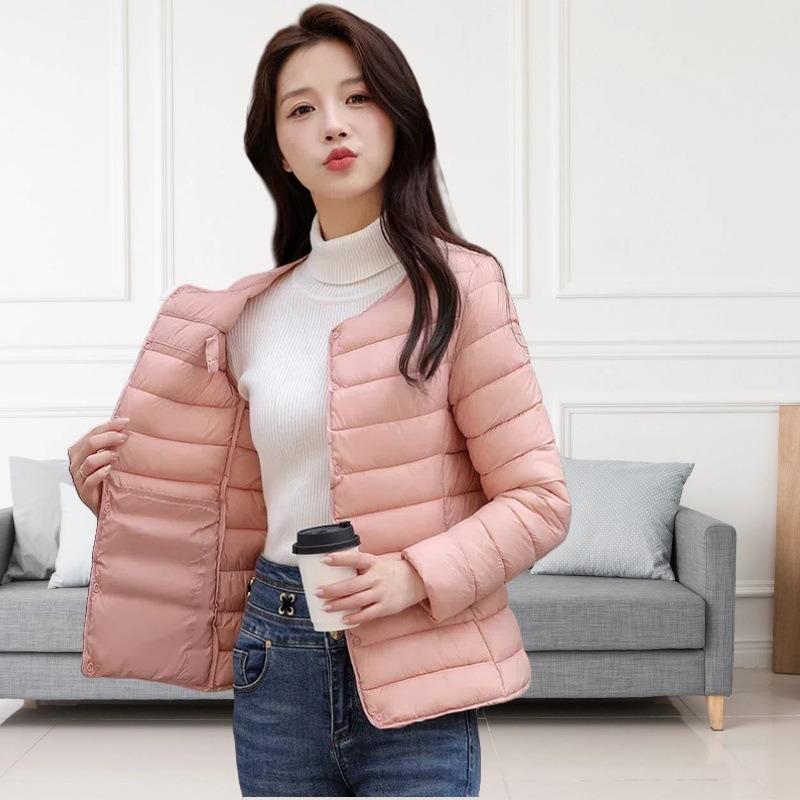 Padded Clothes Women's Light and Short Winter New Down Padded Clothes Fashion Round Neck Slim Liner Warm Padded Jacket