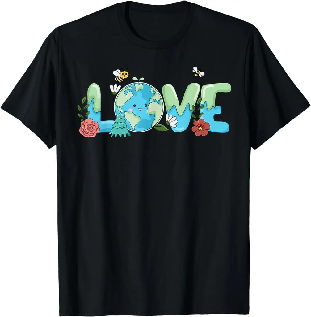 Cute Earth Love Graphic Tee Unisex Breathable Cotton Crew Neck TShirt