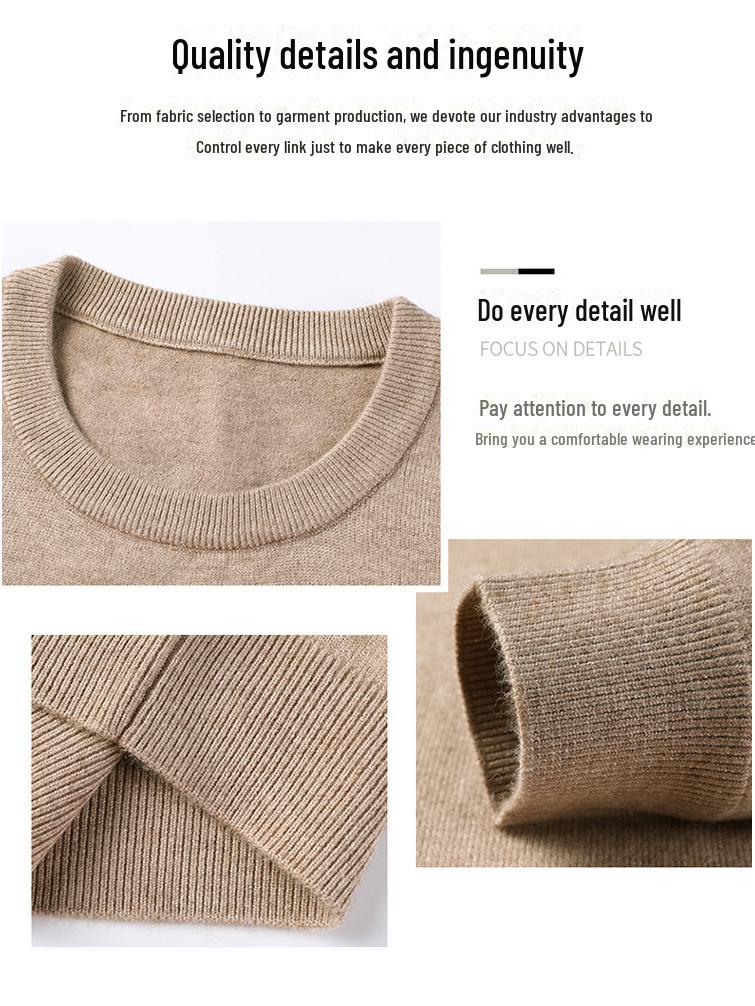 Men's Round Neck Long Sleeve Knitted Sweater - Casual Trend Solid Color