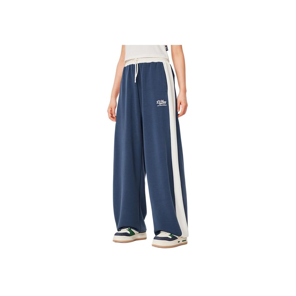 Li-Ning Sports Lifestyle Series Letter Casual Straight Leg Breathable Comfortable Knitted Sports Pants Women bottoms Deep-Navy AKLU568-2