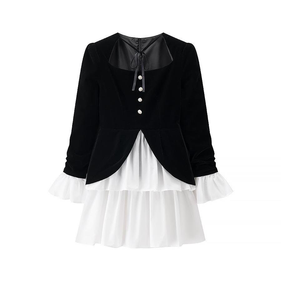 

European & American Summer Women s Square Neck Tie-Up High Waist Irregular Short Dress Large