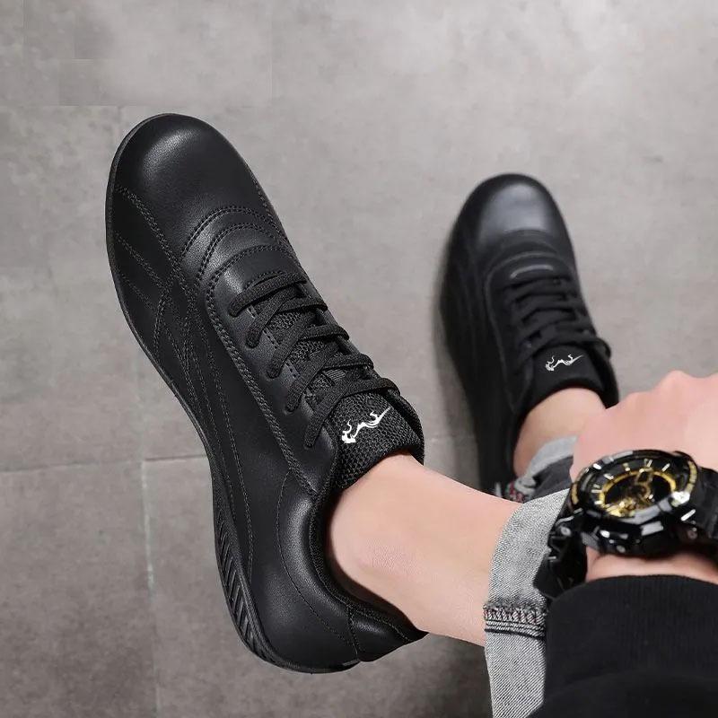 New lace-up men's casual leather men's shoes spring and autumn round head flat heel men's daily hiking shoes