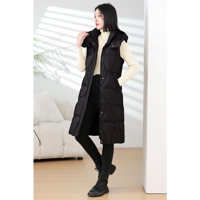 

Женский хлопковый жилет средней и длинной длины, осенне-зимний, приталенный, модный, с капюшоном, без рукавов, куртка-жилет, тренд M чёрный