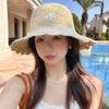 Summer Crochet Straw Hat For Women Sweet Flower Embroidered Bucket Foldable UV Protection Beach Panama Sunshade Caps