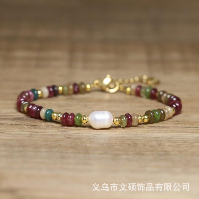 Colorful Beaded Pearl Bracelet – Gold Accent Dainty Jewelry, Elegant Joy Gift for Women