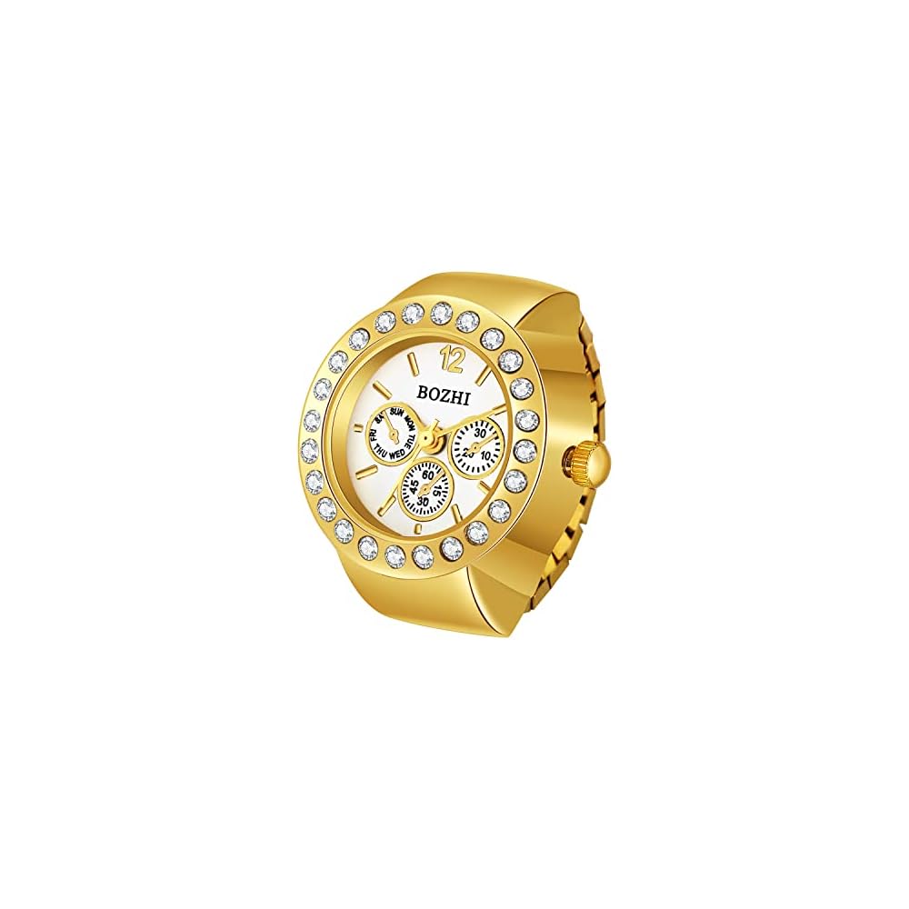 Jewelrywe Women s Ring Watch with Numeric Dial, Decorative Design, Couples Style Gold