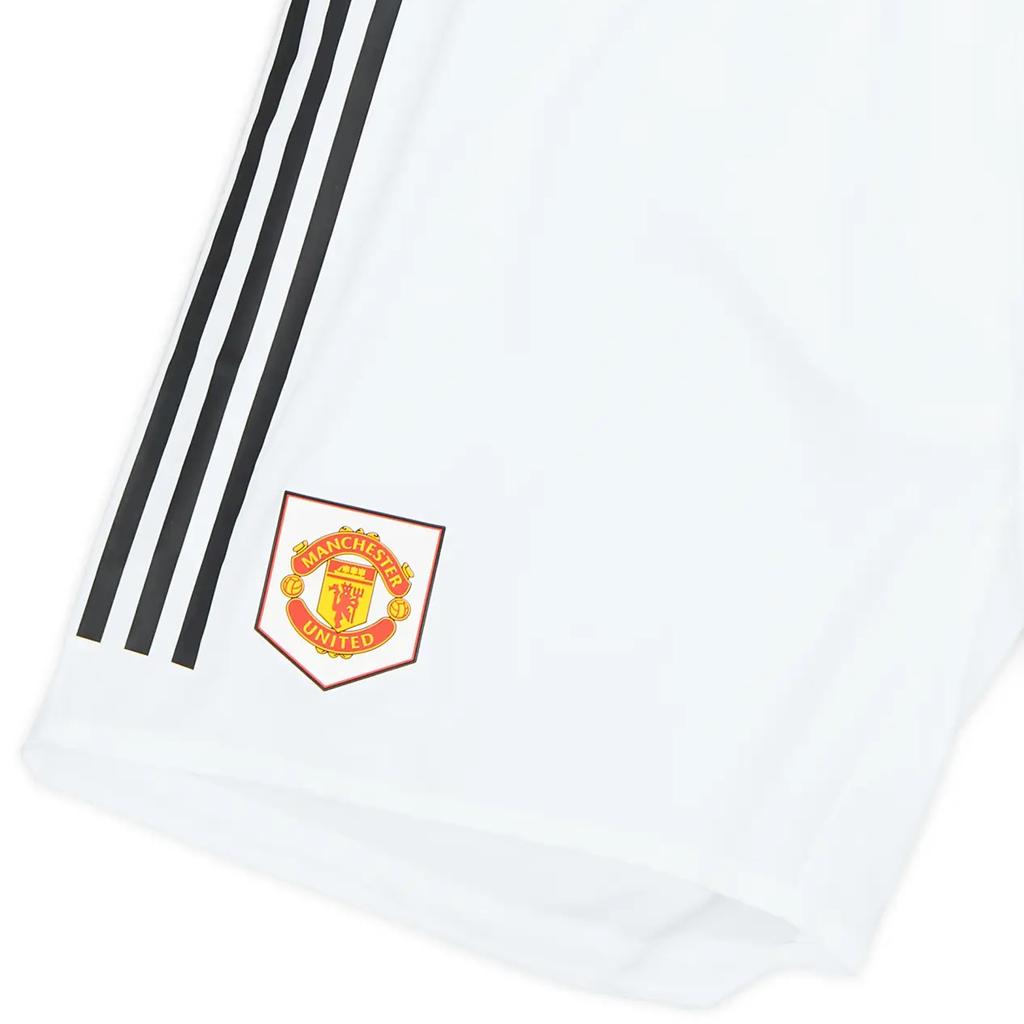Adidas 2022-23 Manchester United Elastic Waist Side Stripe Logo Print Football Pants Unisex Bottoms White H13879