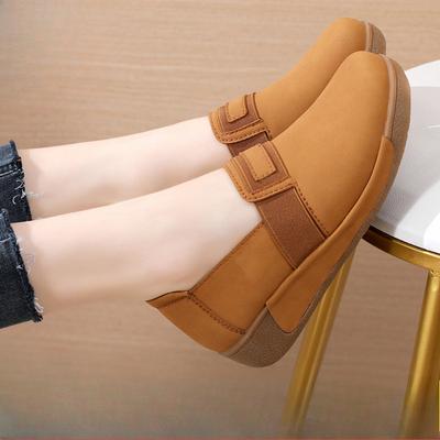 Tendon Soft-soled Non-slip Women's Shoes, Mother's Single Shoes, Spring and Autumn One-step Casual Mid-heel Wedges