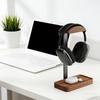 Supporto premium in legno per cuffie con vassoio portaoggetti per dispositivi wireless e altre cuffie