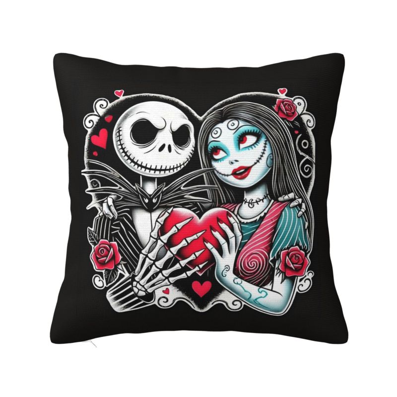 Custom Nightmare Before Christmas Pillow Case for Sofa Jack and Sally Luxury Cushion Cover Square Pillowcase