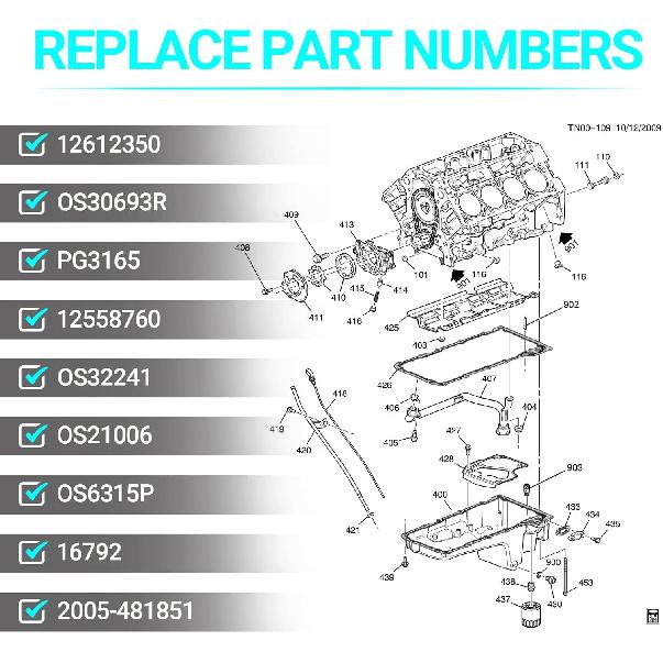 Oil Pan Gasket Set - Compatible With 4.8L 5.3L 6.0L 6.2L Chevy Silverado, Suburban, Tahoe, Trailblazer, GMC Sierra, Yukon, Cadillac Escalade -