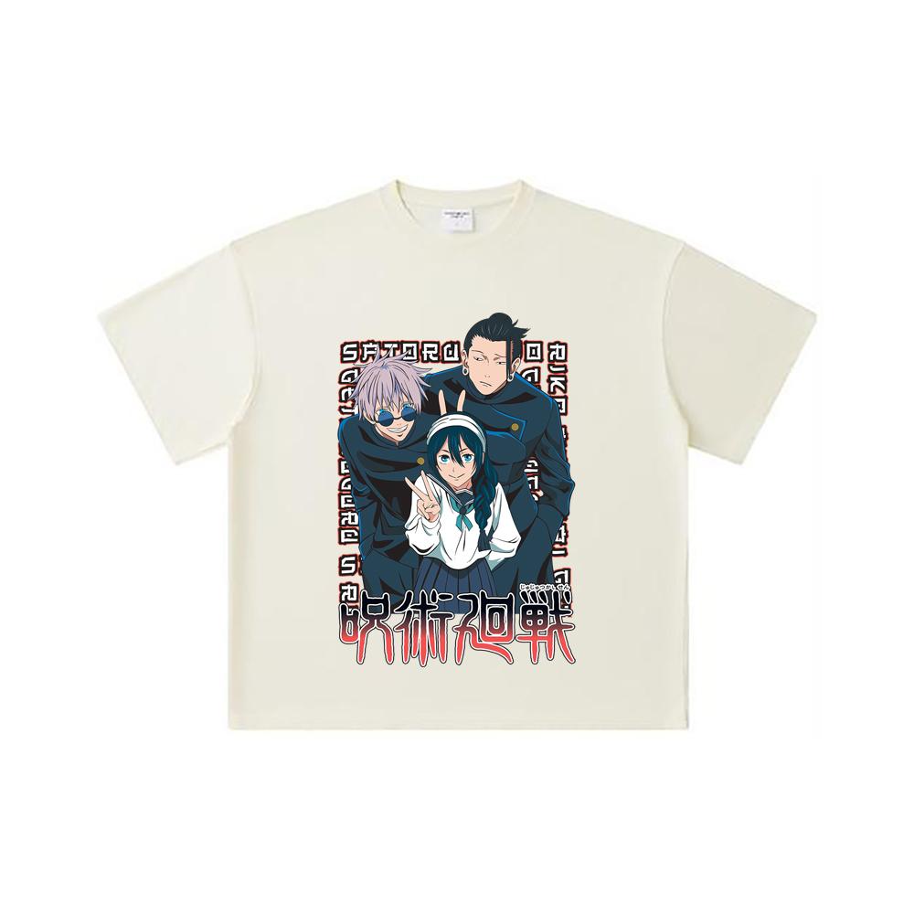 

260 GSM Double Yarn 32 Count 100% Cotton Jujutsu Kaisen V40 Print Unisex Heavy Cotton T Shirt S абрикосовый