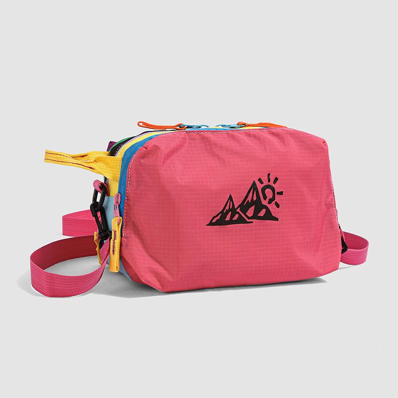 Color Block Crossbody Bag with Mountain Print Design Lightweight Shoulder Bag for Outdoor and Daily Use