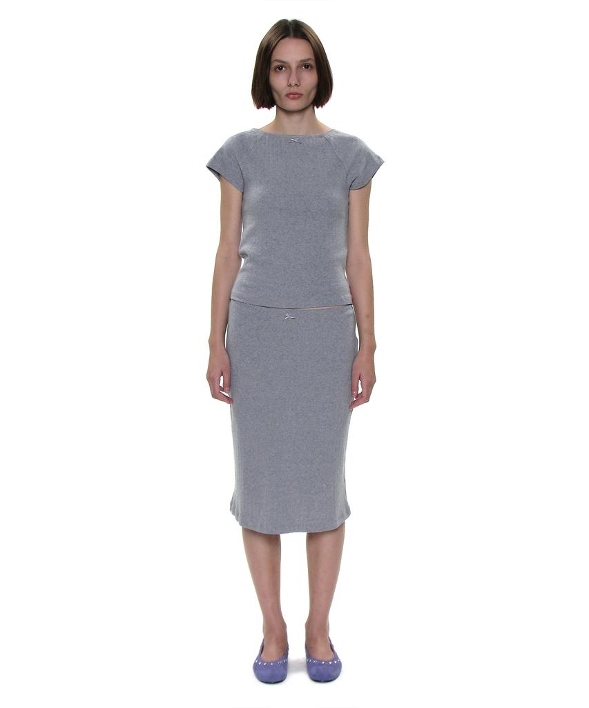 Partimento Woman Pwc Lace Trim Eyelet Midi Skirt_Melange