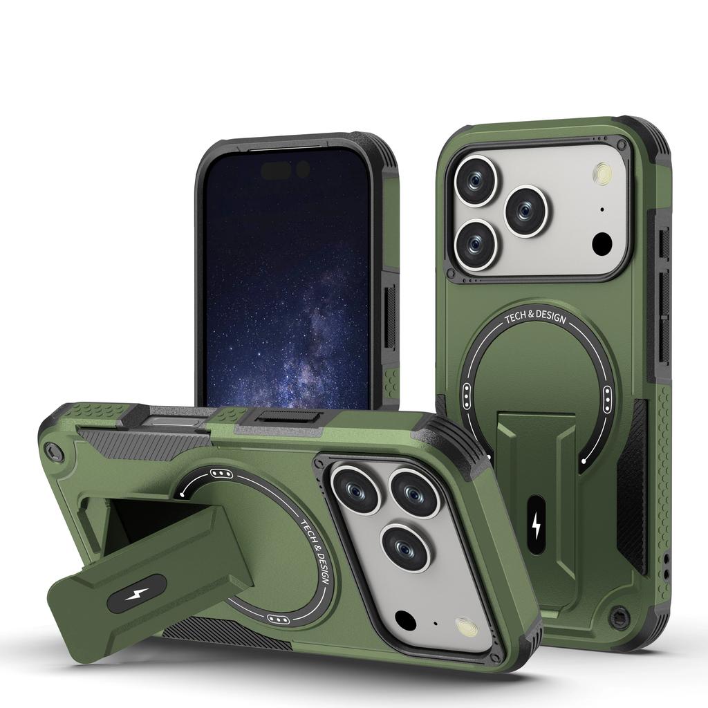 Militärische Robuste Panzerung Halter Magnetische Handyhülle für IPhone 17 16 15 14 Plus 13 12 Pro Max 11 16E Halter Harte Schutz Rückseite