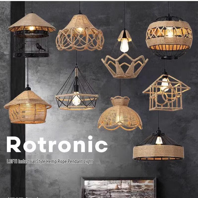Oeny Vintage Industrial Hemp Rope Pendant Lamp