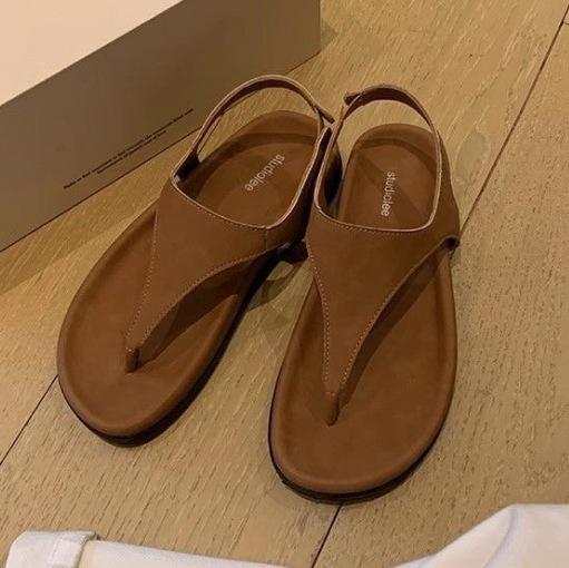 

Minimalist temperament herringbone grape retro toe vacation flat bottom niche sandals women 40 темного кольору хакі