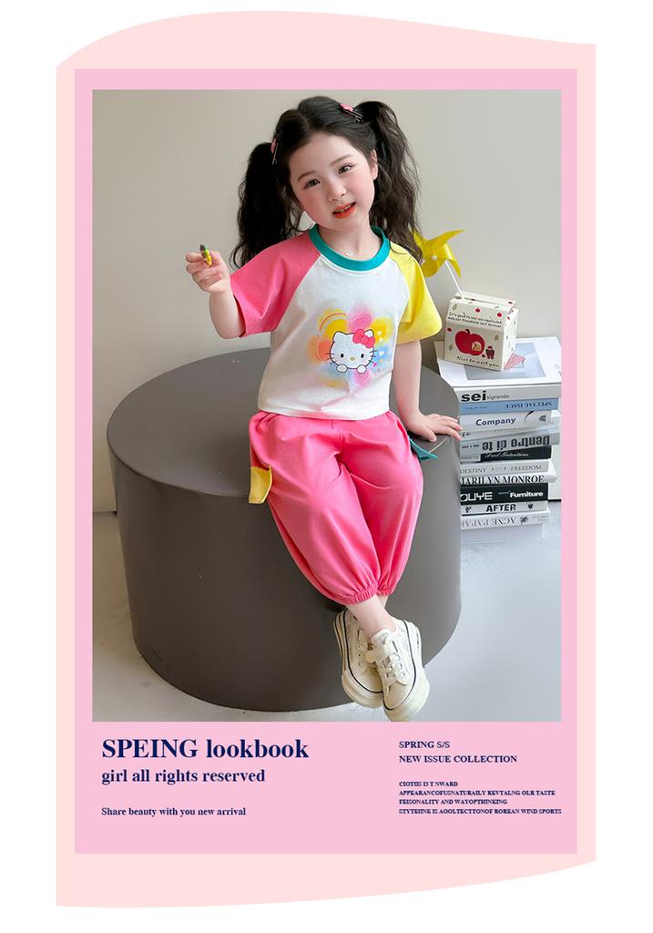 Girls' Summer Set 2026 New Fashionable Children's Short Sleeved Girl Baby Summer Dress Cat Leisure Summer