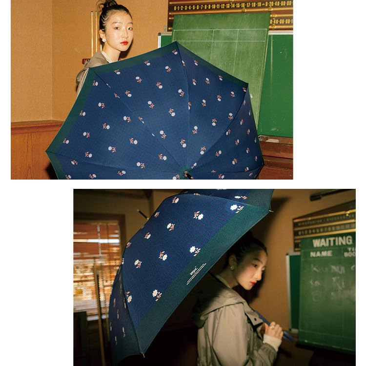 Long Plaid Rain 58cm Rib Automatic Suitable for Sunny and Rainy Floral Korean Wpc. Umbrella, Flower, Beige, Umbrella, Length, Large, Opening, Days,
