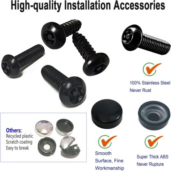 Aootf Black Anti Theft License Plate Screws- Stainless Steel Rustproof Security Bolts Fasteners For Front Rear Car Tag Mount- M6 (1/4") Locking