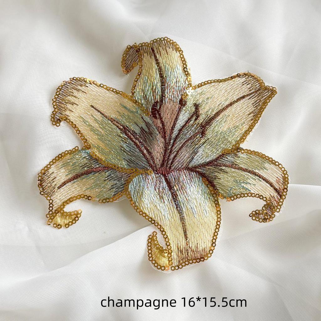 Large Red Gold Sequin Flower Embroidered Lace Patch for Clothing, Dresses, and DIY Decorations