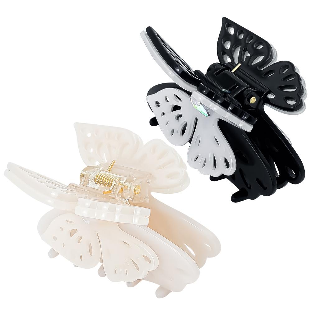eManco Simple and Trendy Hollow Out Double-Layer Two Tone Butterfly Medium-Sized Clip iInlaid With Czech Rhinestones