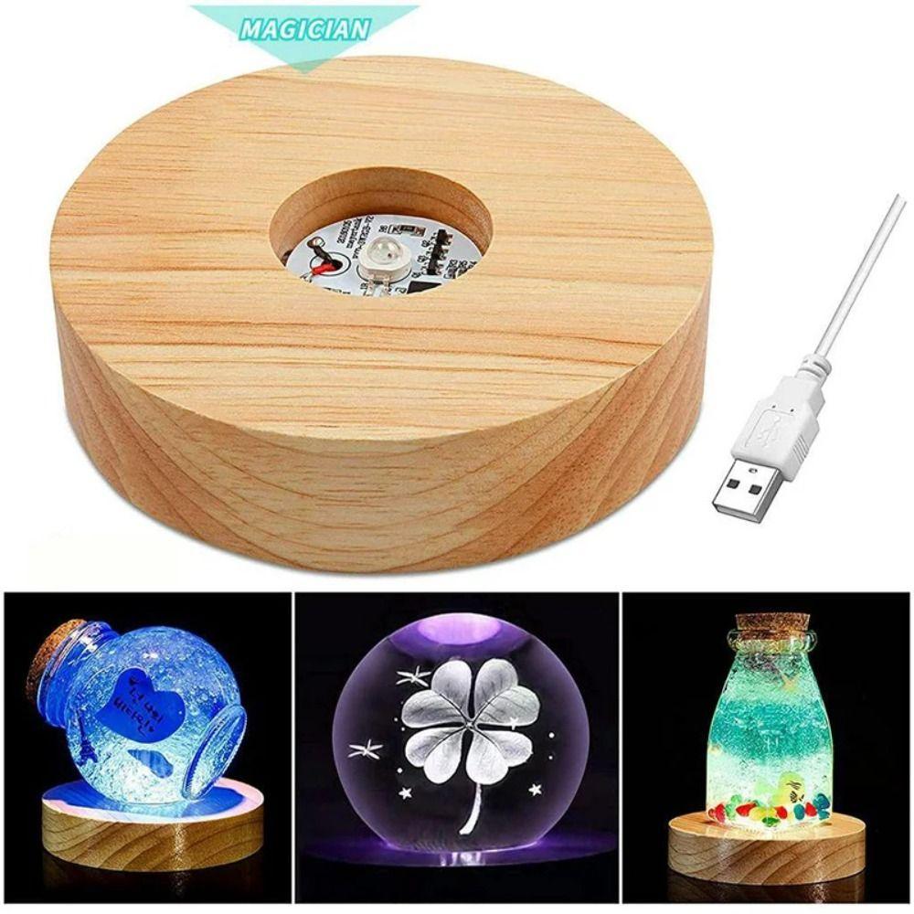Wood Art Display Holder Round LED Light Dispaly Base Display Stand Night Lamp Base  Bedrooms