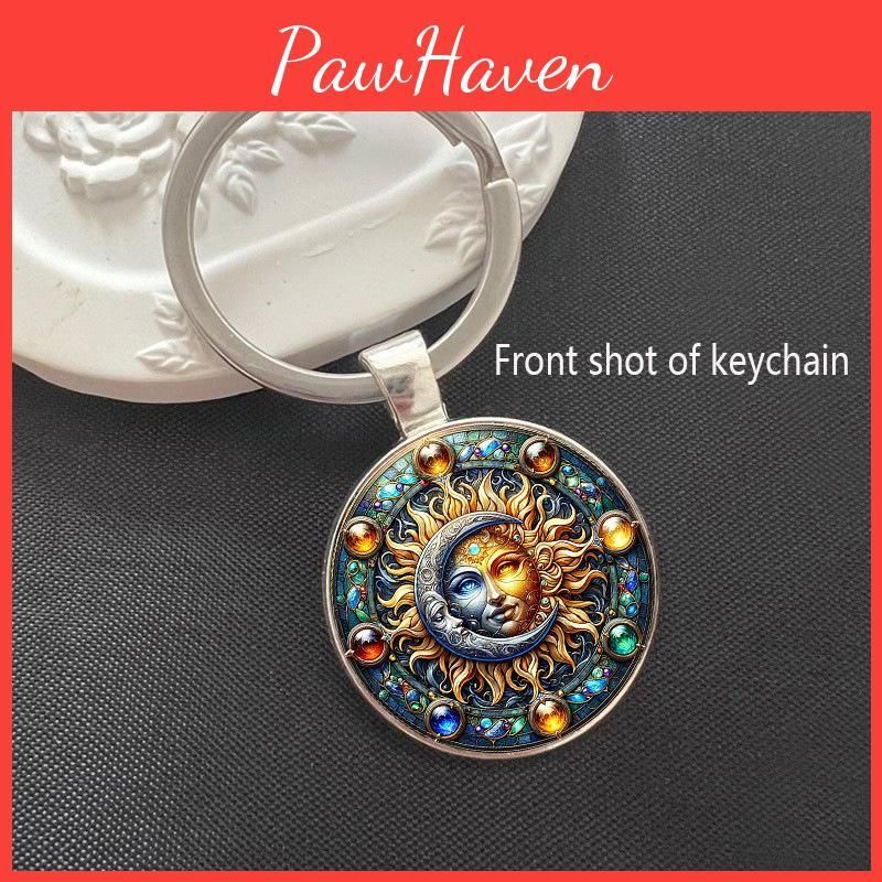 Elegant Glass Keyring With Sun Moon Design Rechargeable Key Holder For Office Use
