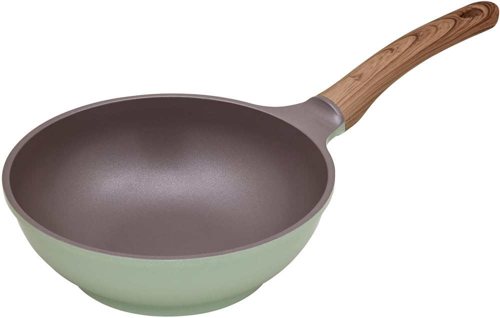 

Mannen Gelsomino Frying Pan 24cm IH Compatible Deep Pan Aluminum PFOA Free Stylish Diamond Coat Dull Green GEL-D24