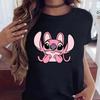 New Fashion Female Clothing Cartoon Disney Stitch Women's T-shirt Summer Short Sleeve Black Tops